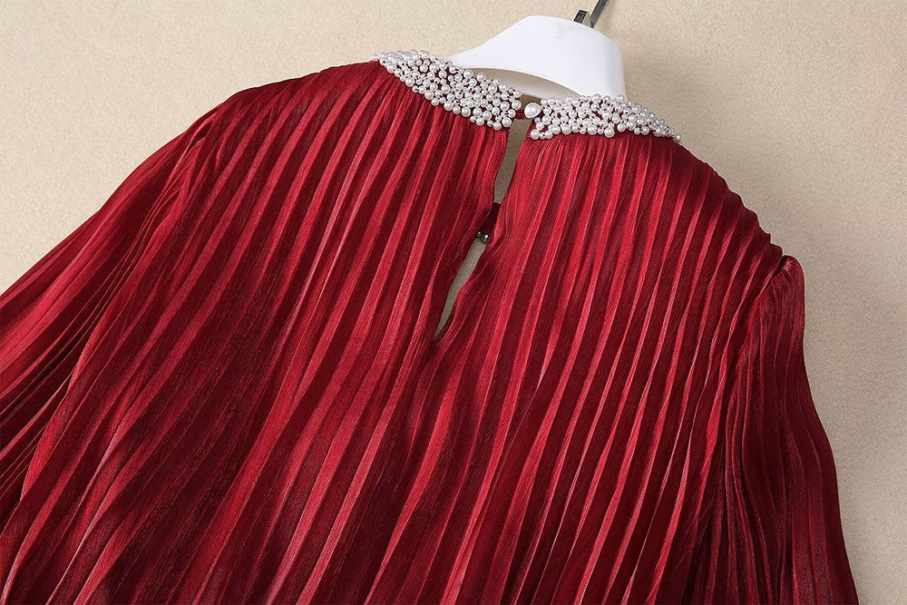 Elegant Wine Red Lace Maxi Dress