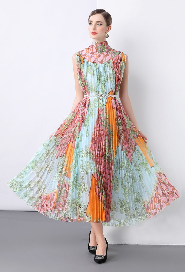 Garden Symphony Pleated Maxi Dress