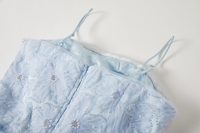 Ethereal Blue Ruffled Tulle Gown