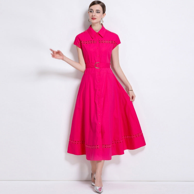 Fuchsia Flair Belted Shirt Dress