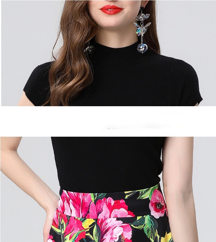 Floral High-Waist Midi Skirt Two Piece Set