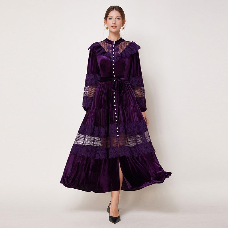 Purple Velvet Lace Maxi Dress