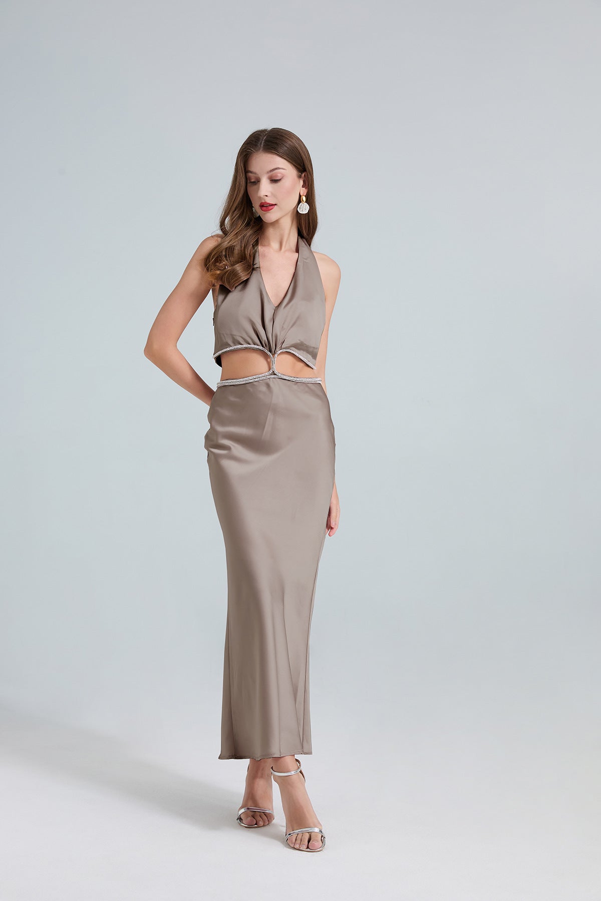 Halter Cutout Satin Maxi Dress – Champagne