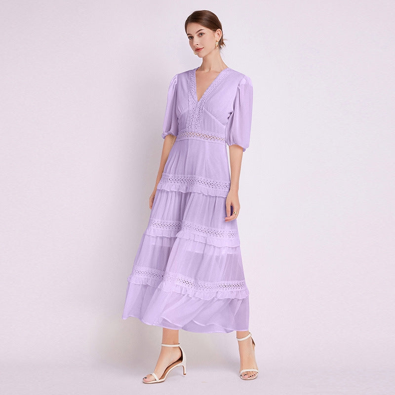 Lavender French Lace Chiffon Dress