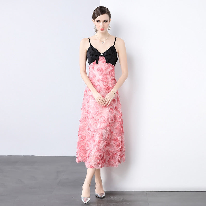 Elegant 3D Floral Midi Dress