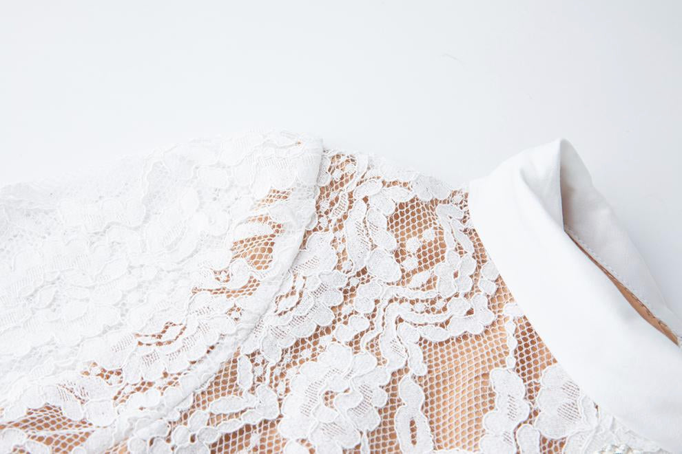 Elegant White Lace Button-Front Midi Dress