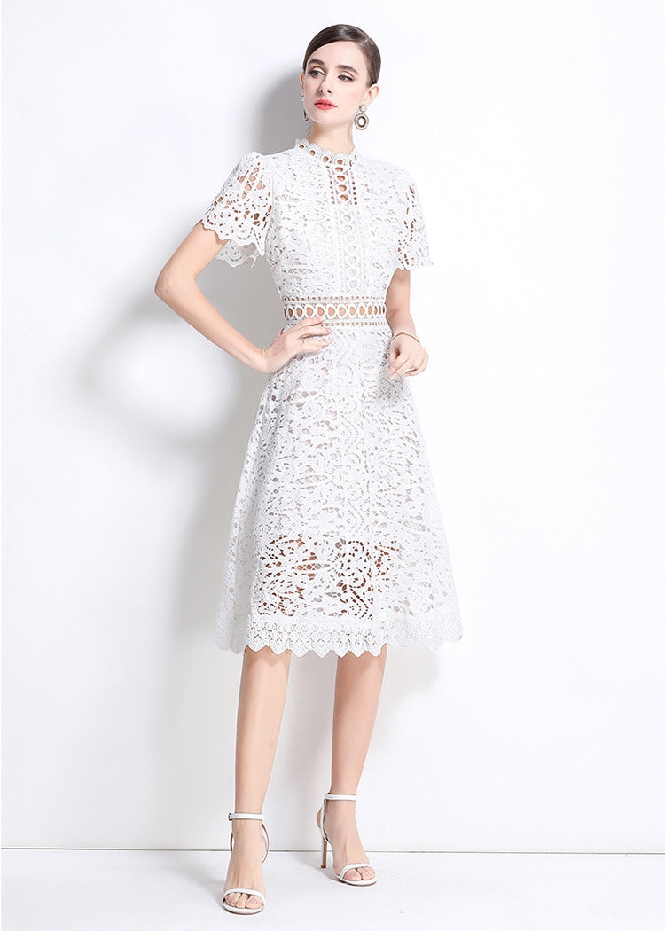 Ivory Elegance Lace Midi Dress