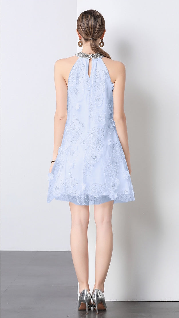 Frosted Elegance Embroidered Cocktail Dress - 903097354318_BLUE