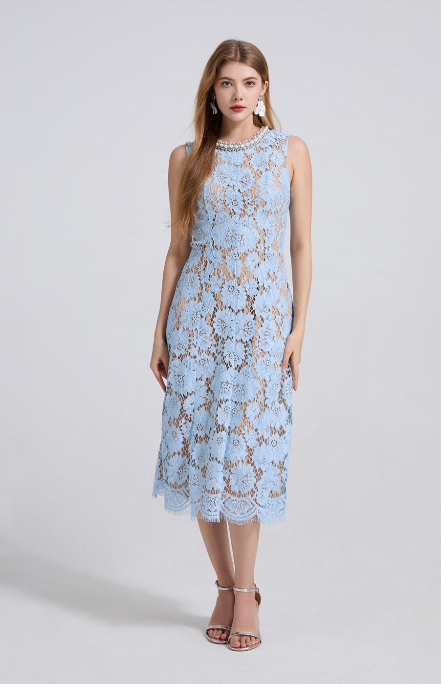 Serene Azure Lace Midi - 915910428490_BLUE