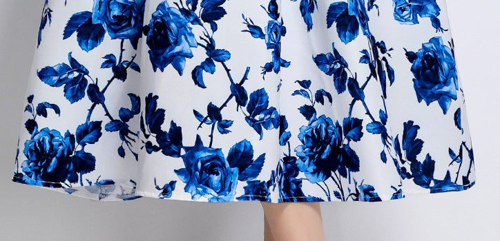 Sapphire Bloom Sleeveless Midi Dress