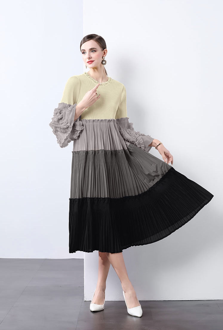 Elegant Tiered Pleated Midi Dress