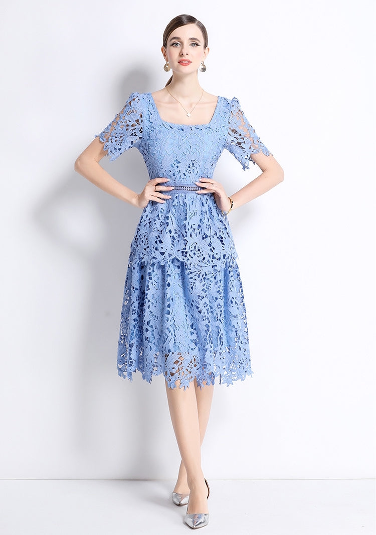 Serene Sky Lace Midi Dress