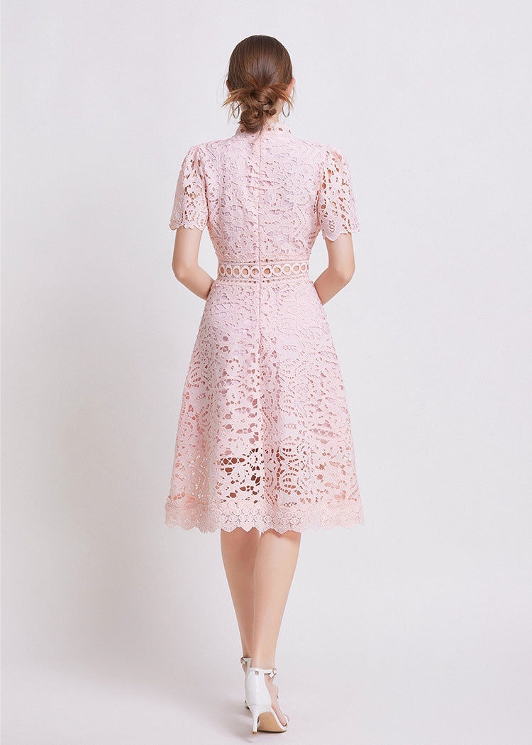 Blush Pink Lace Midi Dress