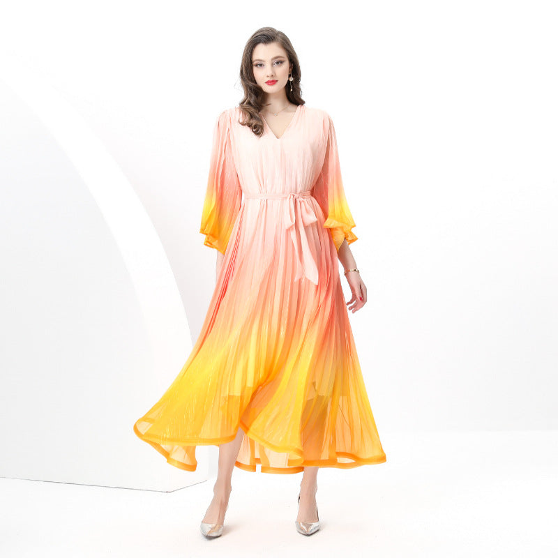 Sunset Ombre Pleated Maxi Dress