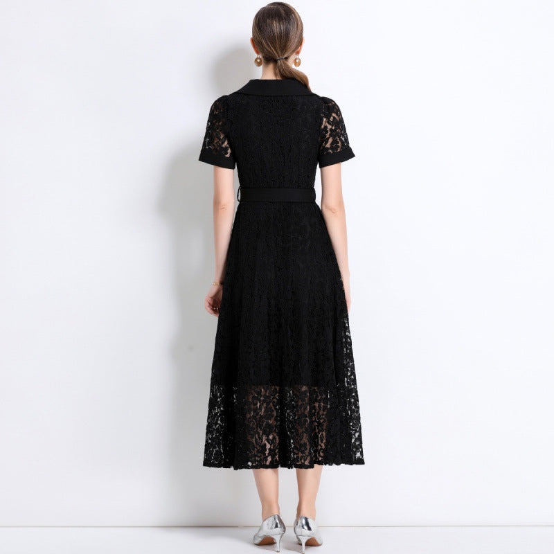 Black Lace Military Midi Dress