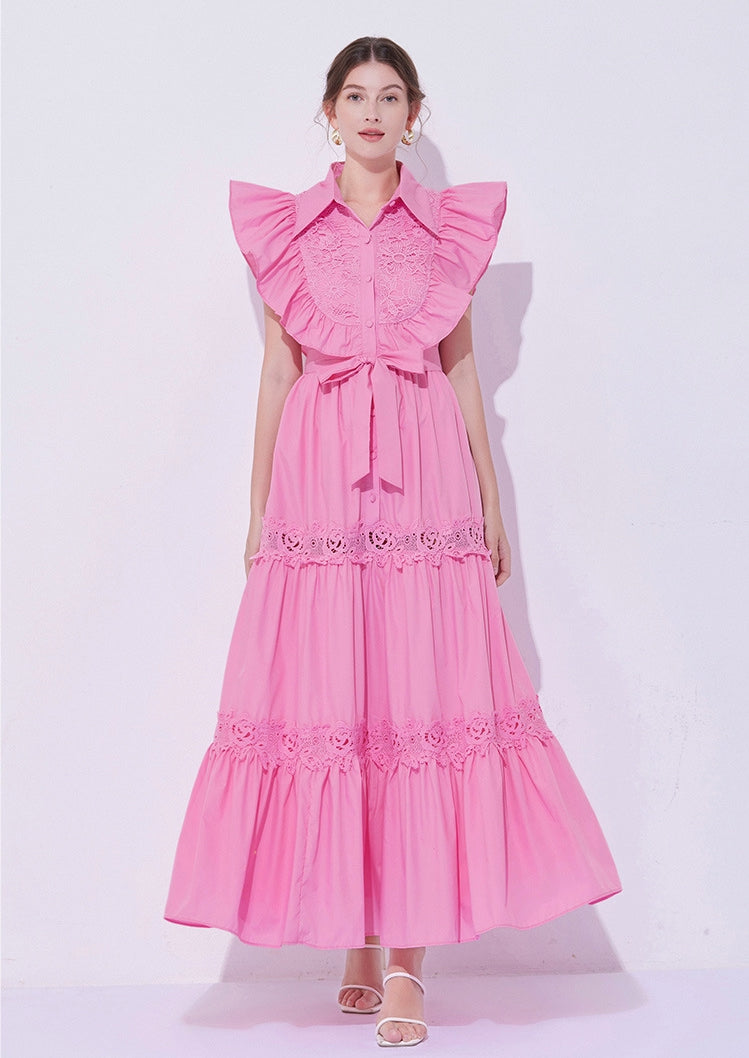 Rose Ruffle Embroidered Maxi Dress