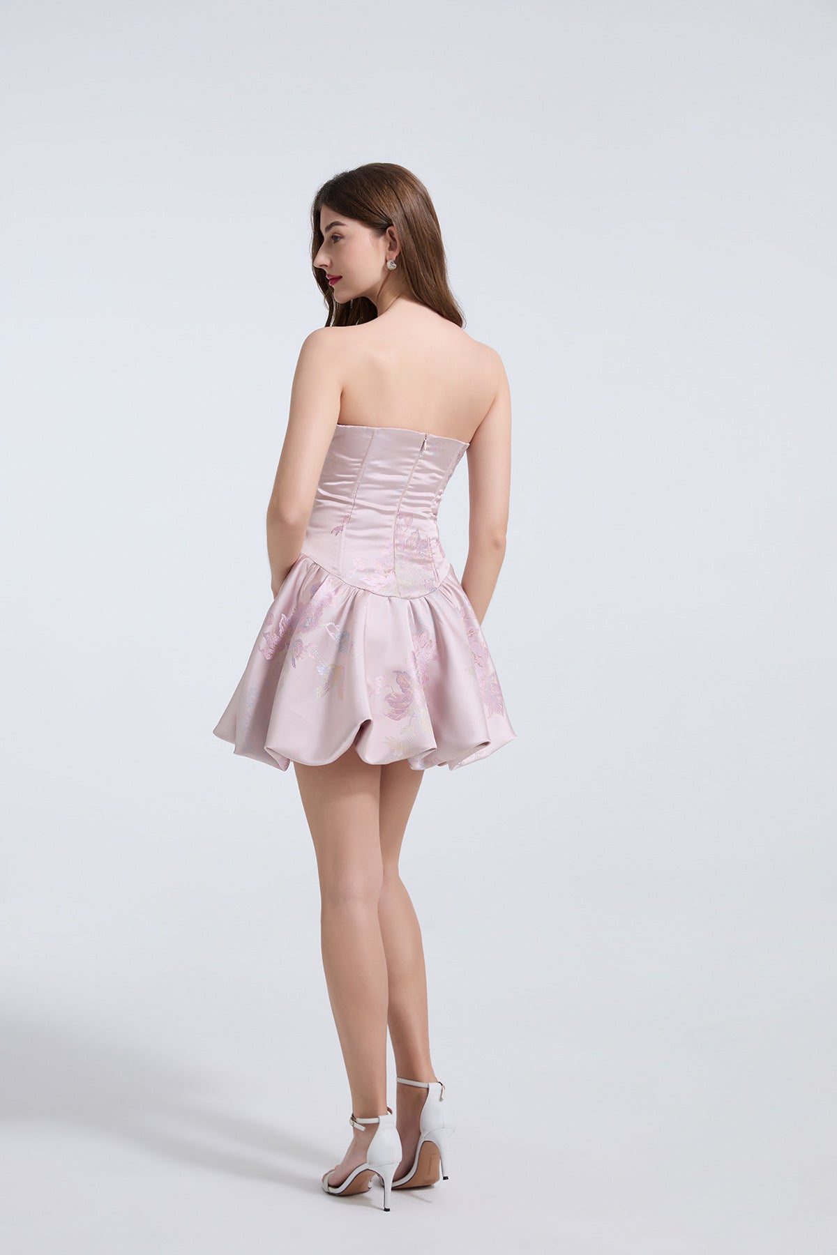 Luxe Strapless Embroidered Bubble Hem Dress