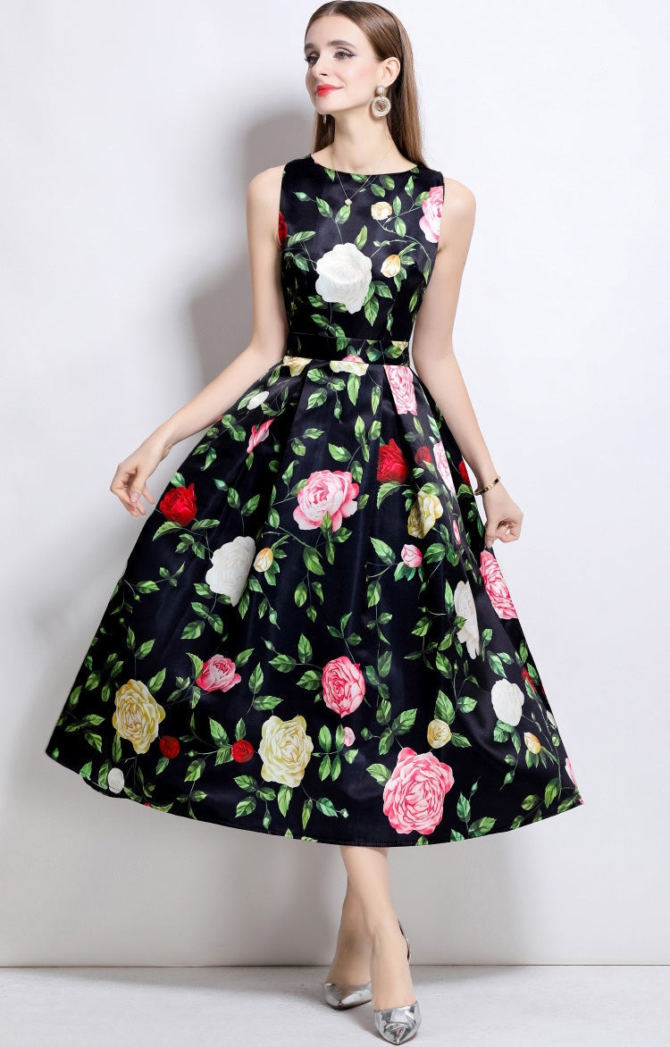 Noir Rose Elegance Midi Dress