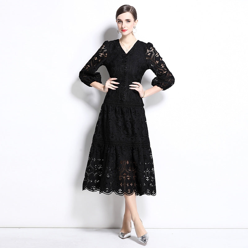 Vintage Black Lace Midi Dress