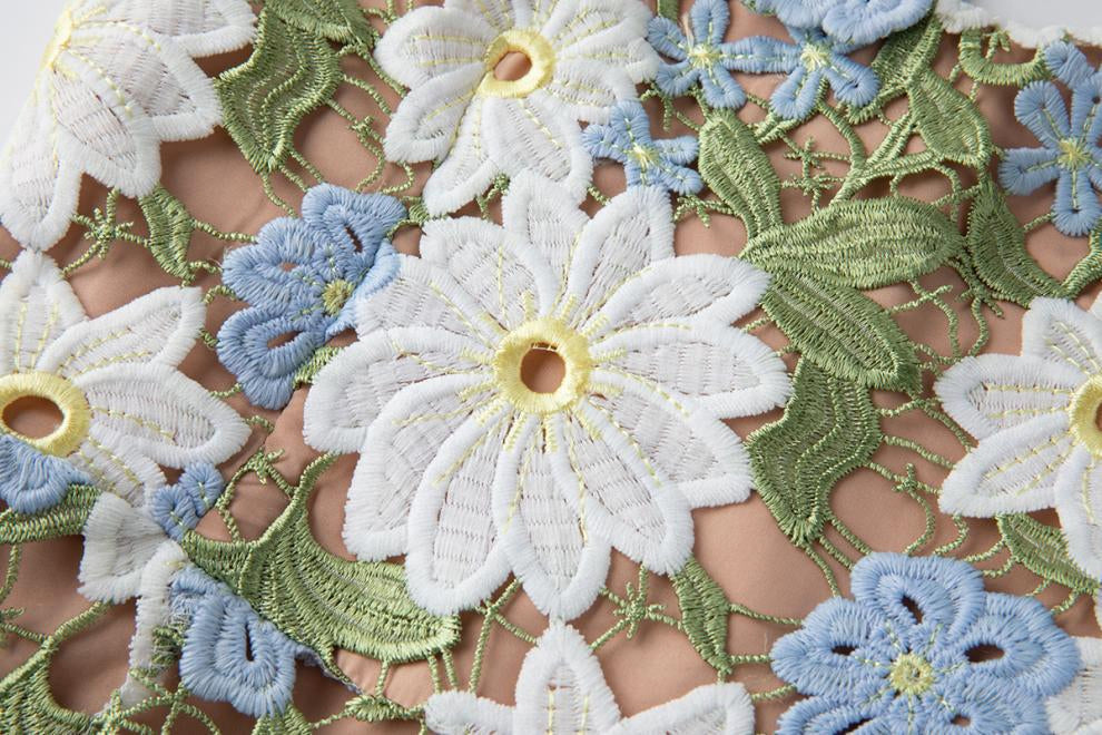 Meadow Bloom Embroidered Lace Dress - 902466078623_GREEN