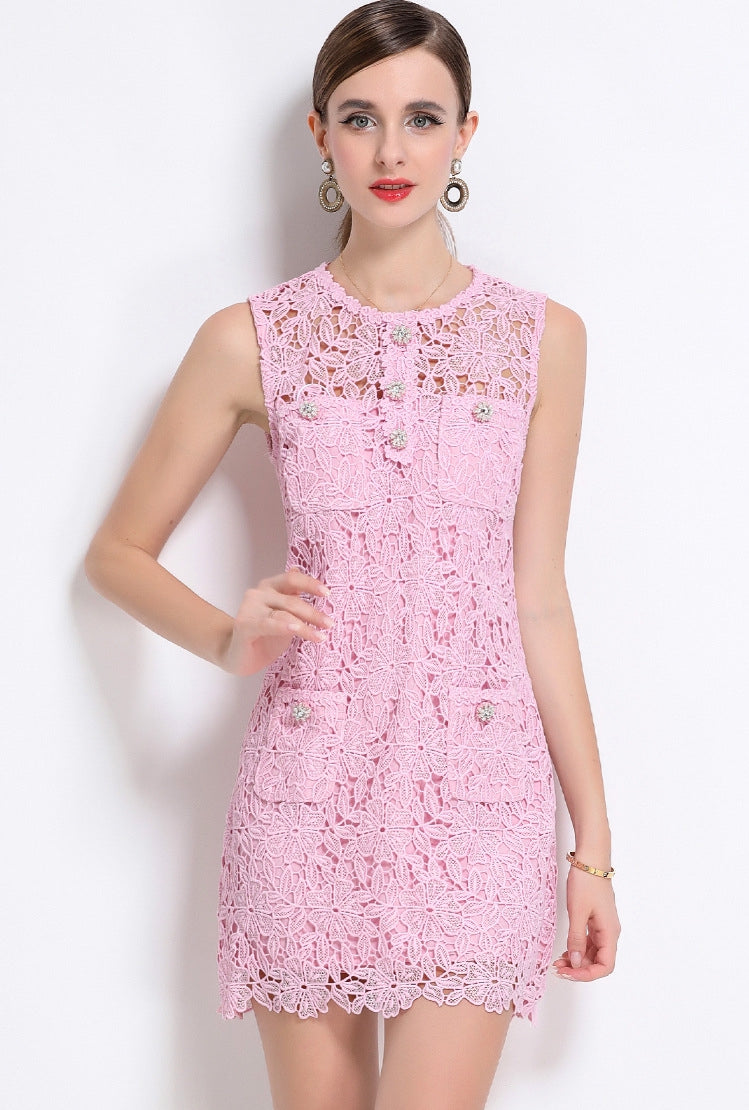 Blush Bloom Sleeveless Crochet Lace Dress