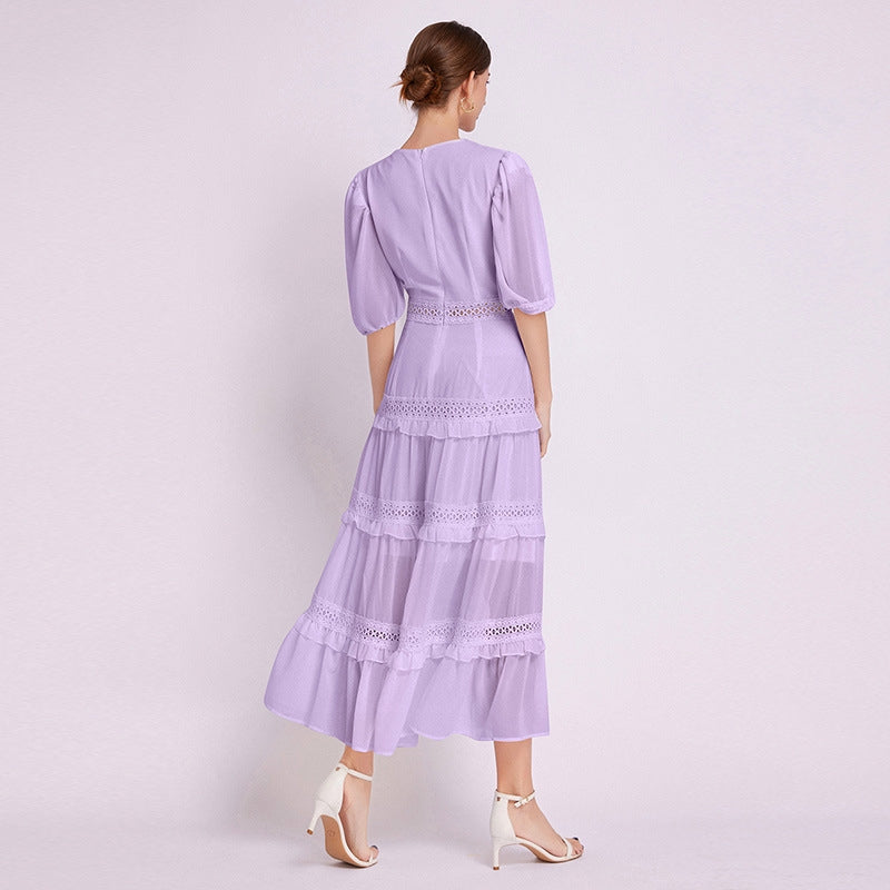 Lavender French Lace Chiffon Dress