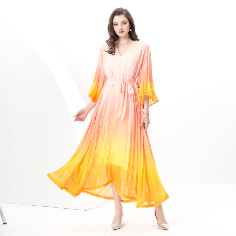 Sunset Ombre Pleated Maxi Dress