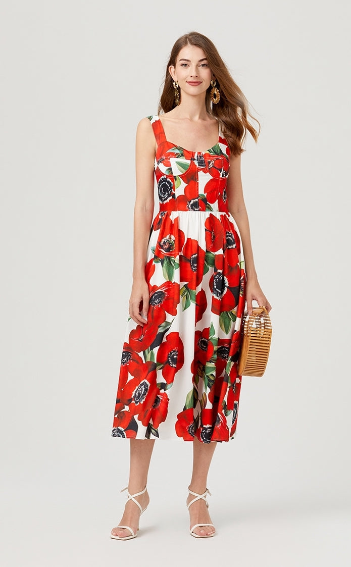Scarlet Bloom Poppy Midi Dress