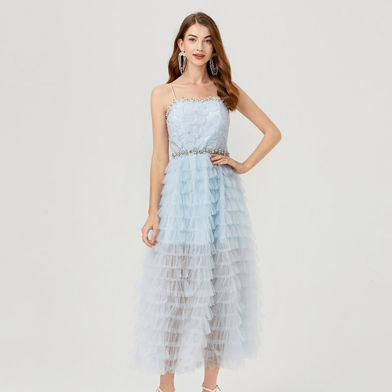 Ethereal Blue Ruffled Tulle Gown