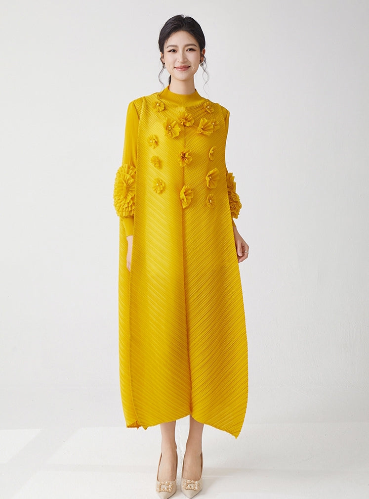 Radiant Yellow Floral Appliqué Dress