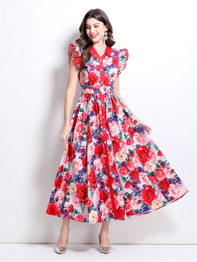 Rose Blossom Belted Maxi Dress