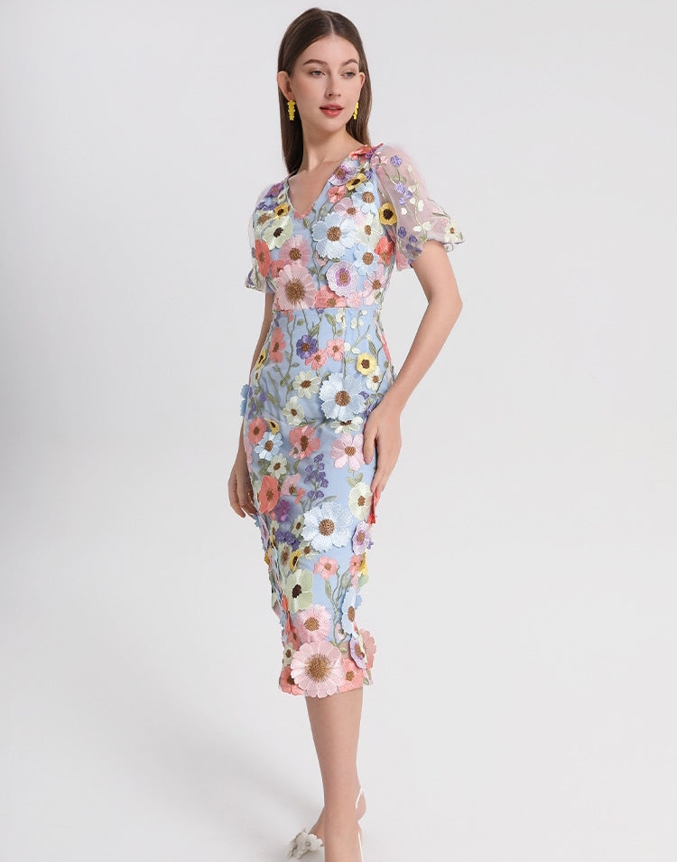 Blooming Garden Embroidered Midi Dress - 906548043201_BLUE