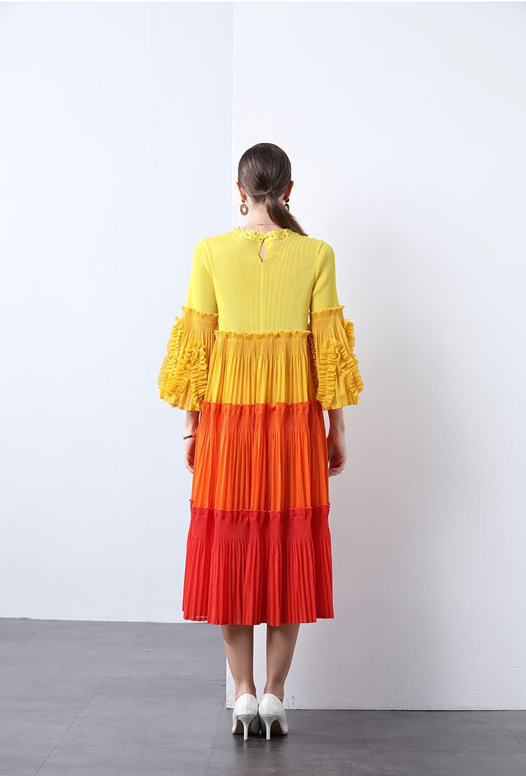 Sunset Ombre Pleated Midi Dress