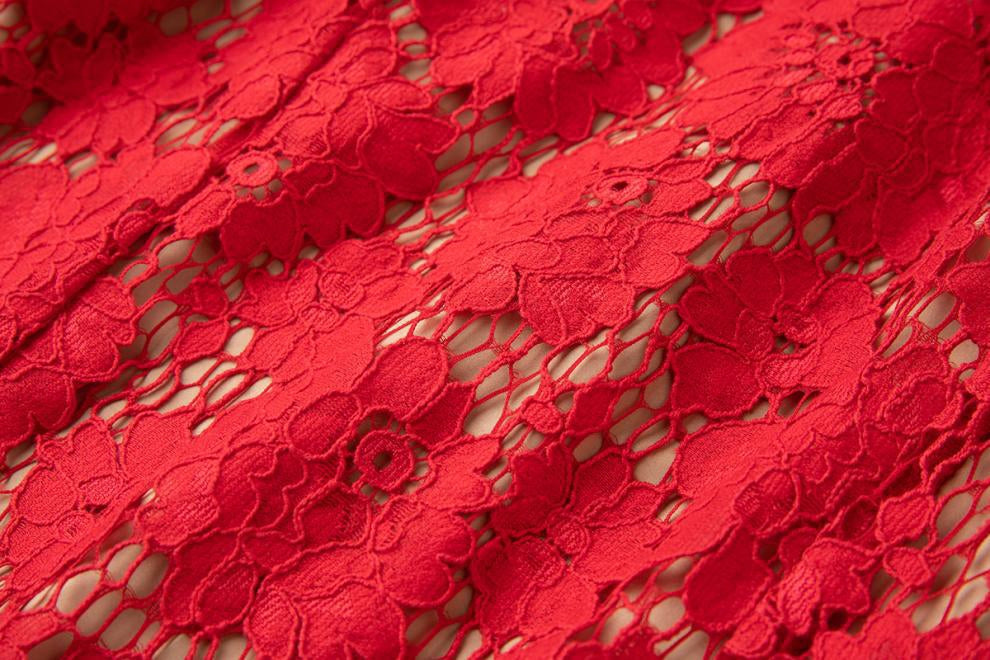 Crimson Bloom Lace Dress