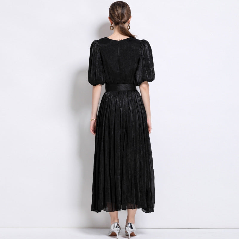 Midnight Allure Pleated Black Dress - 920551704711_BLACK