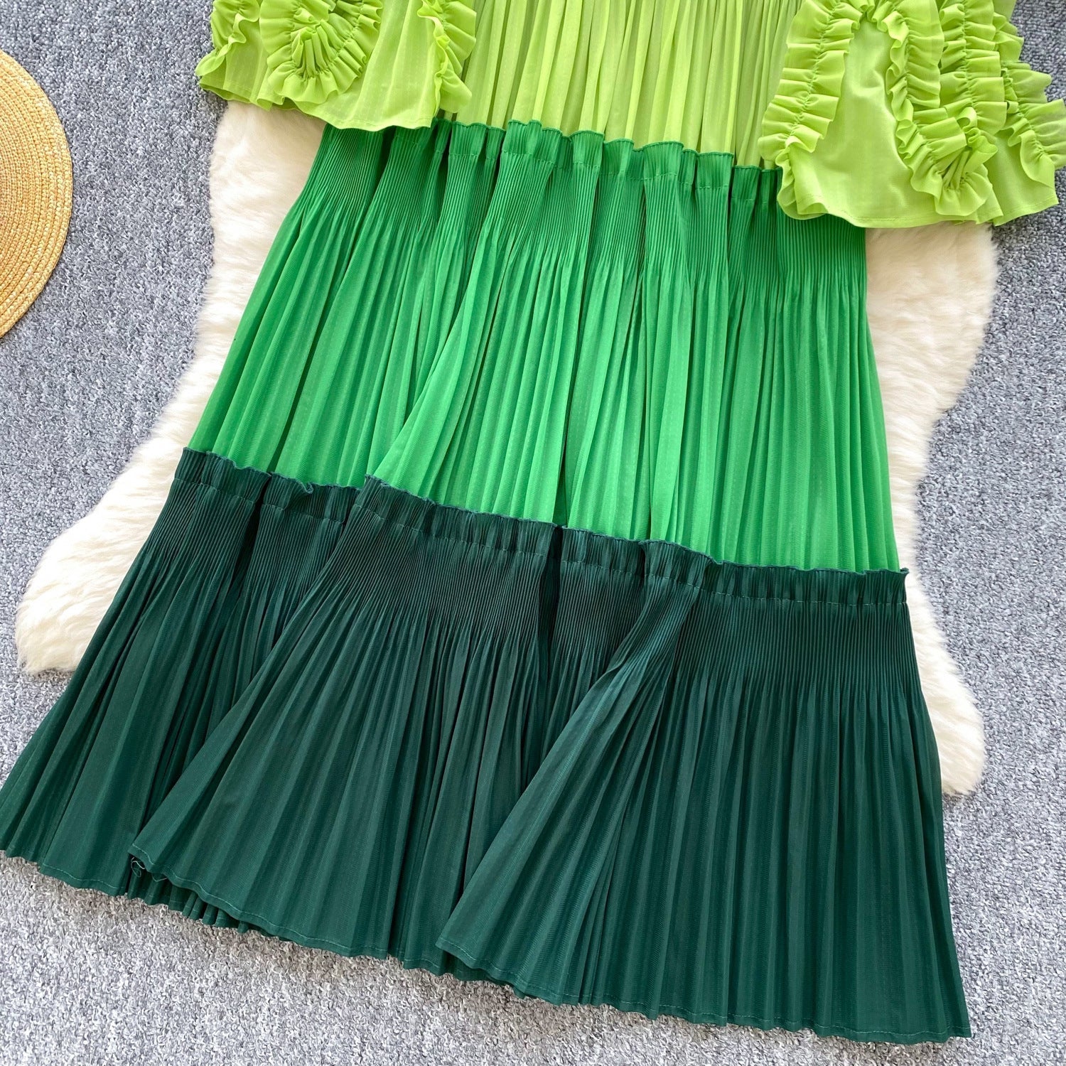 Green Ombre Pleated Midi Dress
