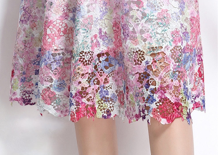 Multicolor Floral Lace Midi Two Piece Dress