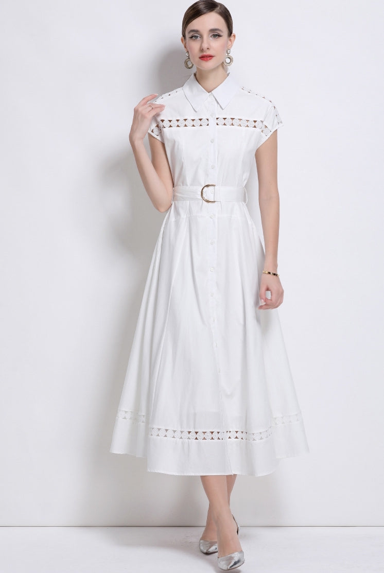 Grace Embroidered Belted Shirt Dress