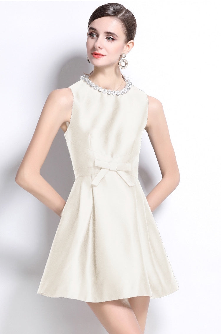 Pearl-Embellished Sleeveless A-Line Mini Dress - 899034048641_APRICOT