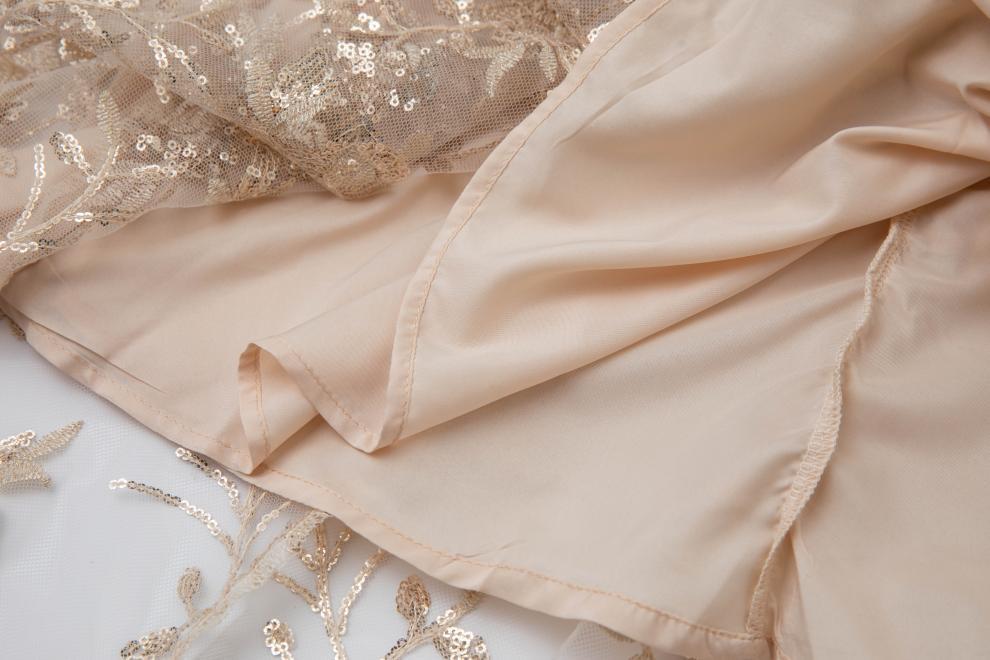 Champagne Gold Floral Sequin Tiered Maxi Dress