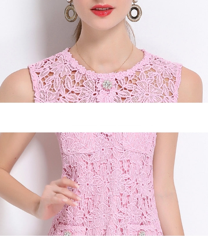 Blush Bloom Sleeveless Crochet Lace Dress