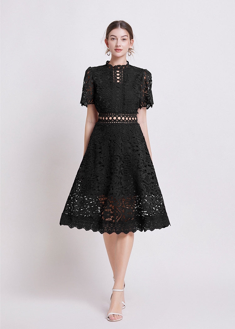Elegant Black Lace Midi Dress
