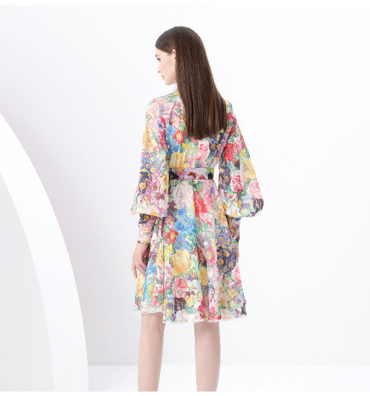 Vibrant Floral Belted Shirt Dress