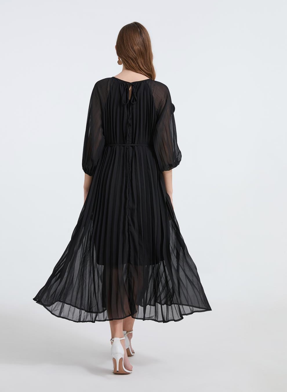 Midnight Bloom Pleated Chiffon Dress - 906472342218_BLACK