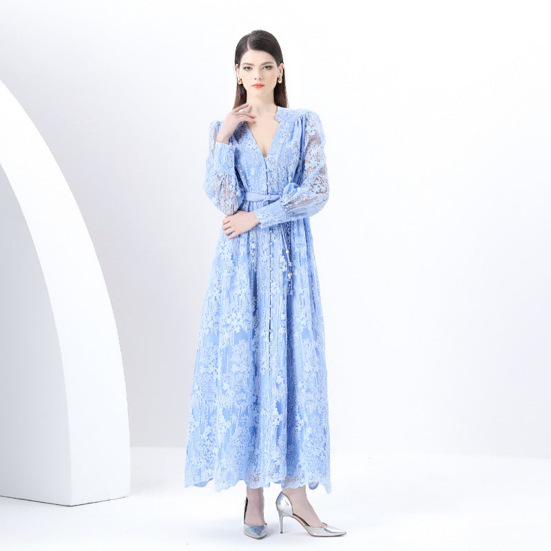 Sky Blue Lace Maxi Dress