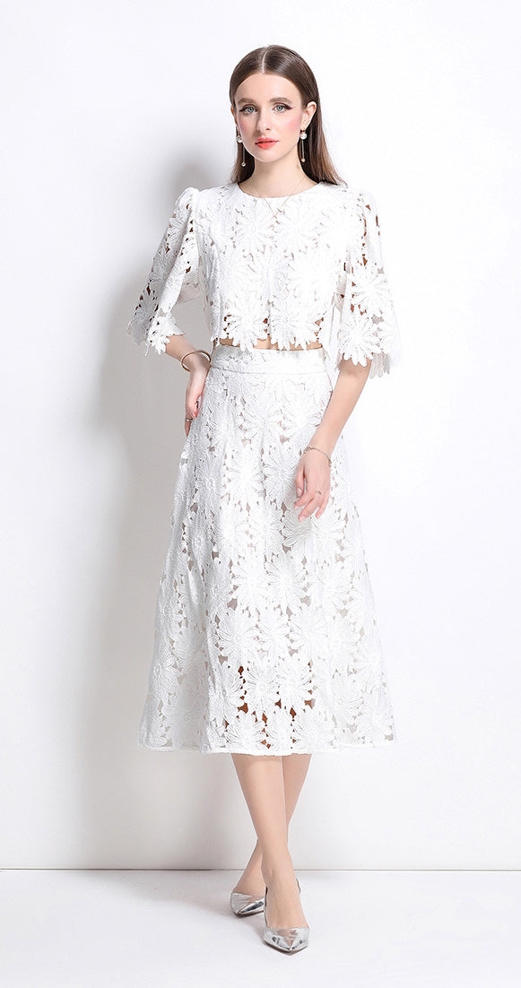 Floral Lace Two-Piece Midi Set -906455894976_WHITE