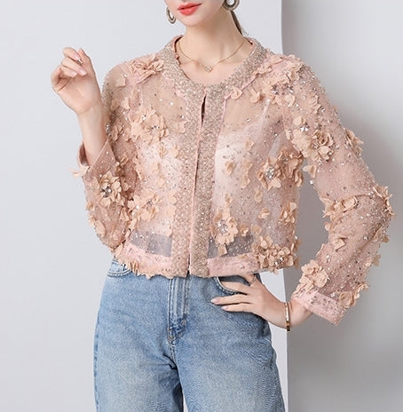 Blush Bloom Embroidered Sheer Jacket - 904547045647_BEIGE