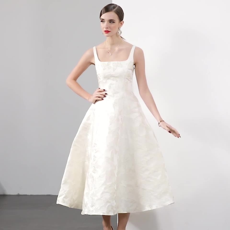 Elegant Floral Jacquard Midi Dress