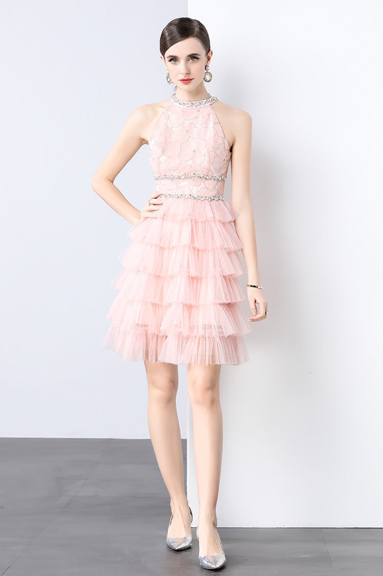 Blush Bloom Layered Tulle Mini Dress