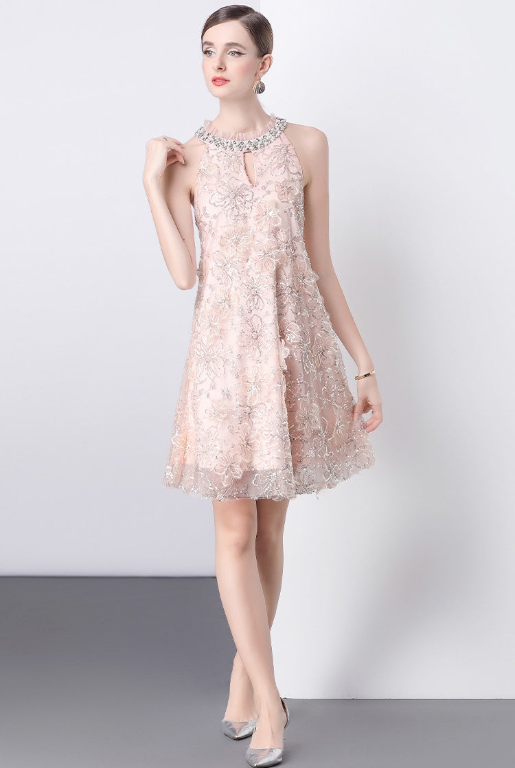 Blush Elegance Embellished A-Line Cocktail Dress